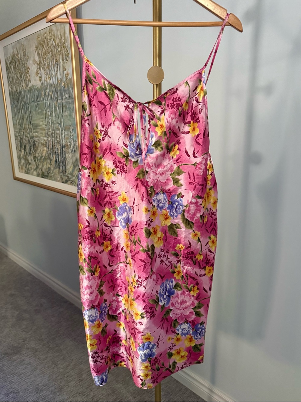 Vintage Y2K Floral Satin Slip Dress Nightgown | Pink Cottagecore
